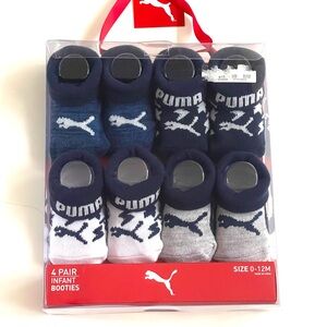 PUMA Infant Booties Socks 4-Pair Boys BABY SIZE 0-12M Navy Blue Gift Box Set NWT